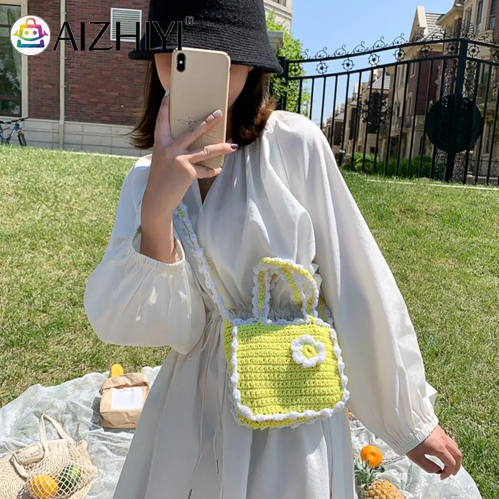 

Summer Bohemian Flower Knitted Women Crossbody Bags Retro Exquisite Small Shoulder Bag Simple Casual Portable Top-Handle Bags