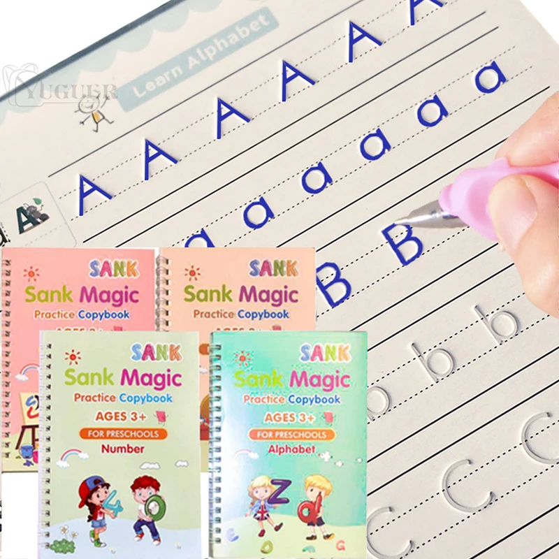 4 libri penna Magic Copy Book pulizia gratuita bambini bambini scrittura Sticker pratica quaderno inglese per calligrafia regalo Montessori