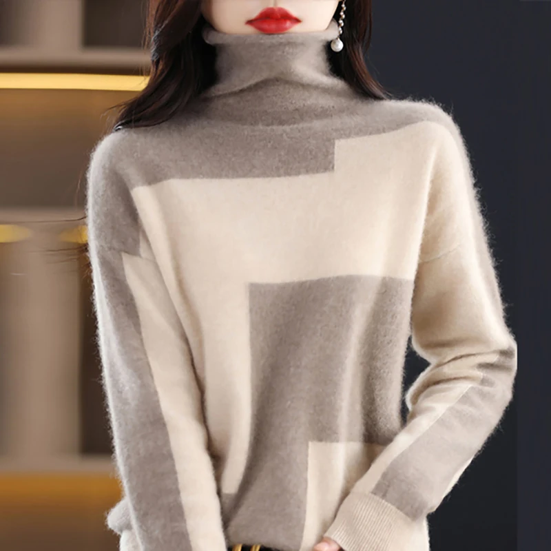 

LONGMING Women Sweater Cashmere Trutleneck Knitwears Pullovers Merino Wool Knit Tops Jumper 2023 Fall y2k Clothes Korean Fashion