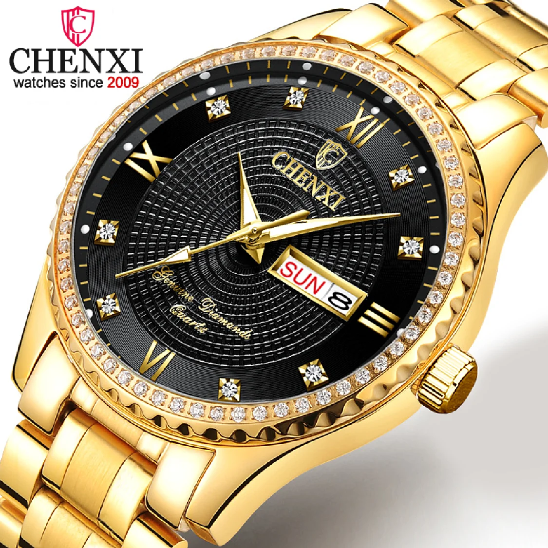 

CHENXI Mens Watches Top Brand Luxury Golden Full Steel Quartz Watch Men Gold Clock Fashion Male Wristwatches Relogio Masculino