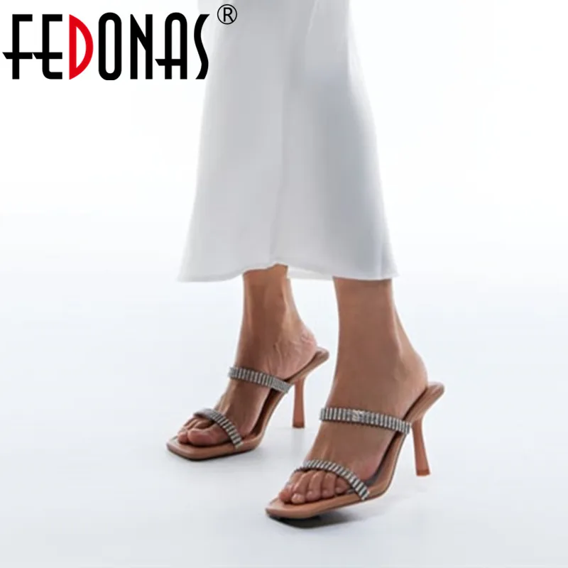

FEDONAS Ins Women Sandals Rhinestone Party Wedding Shoes Woman High Heels Prom Night Club Shoes Comfort Slippers Pumps Shoes