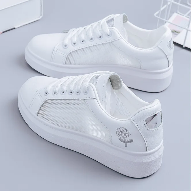 

Women Casual Shoes 2022 New Breathable mesh Woman Shoes Fashion Embroidered White Sneakers Flower Lace-up Female Sneakers