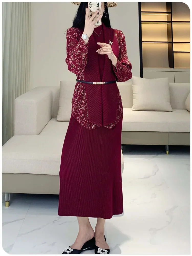 Складки Новинка осени пригородный костюм нишевая модель роскошный для пожилых