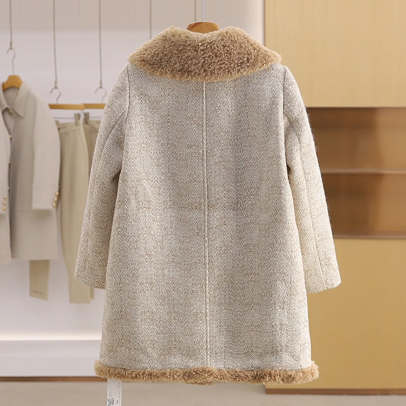 [Float] 90 Белый утиный пух ~ шерстяной пуховик средней длины с роговой пряжкой и