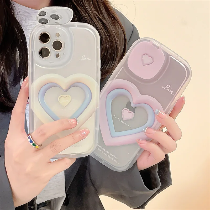 Креативный милый 3D градиентный чехол с держателем для объектива iphone 11 12 13 Pro Max Xr Xs