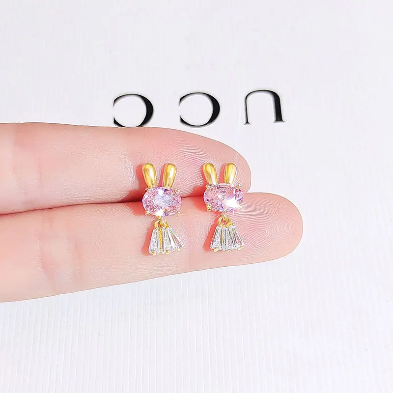 Pink Zircon Earrings Christmas Gift Cute Bunny Earrings Accessories 2022 Trendy Women's Earring Vintage Jewelry Korean Fashion