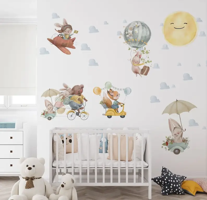 

nursery wall decal, woodland wall decal, forest animal decal, playroom decoration, forest nursery decal, Wall decal animal, ball