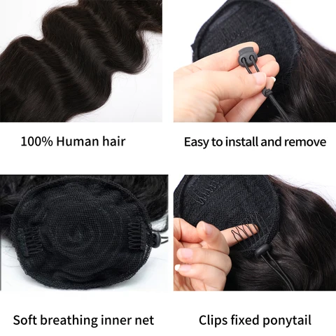 Maxine 150 г объемные волны человеческие волосы для наращивания хвоста для женщин натуральный черный зажим на шнурке наращивание волос для хвоста