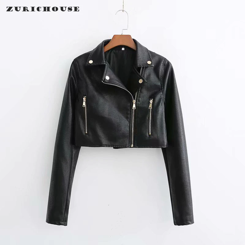 

ZURICHOUSE Black PU Leather Jacket Women Sexy Slim Cropped Coat Fashion Long Sleeve High Waist Motorcycle Jackets