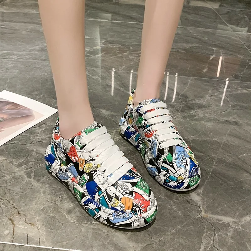 

Уличные повседневные кроссовки на толстой подошве, Модные Повседневные Классические уличные кроссовки с мягкой подошвой и граффити, весна-...