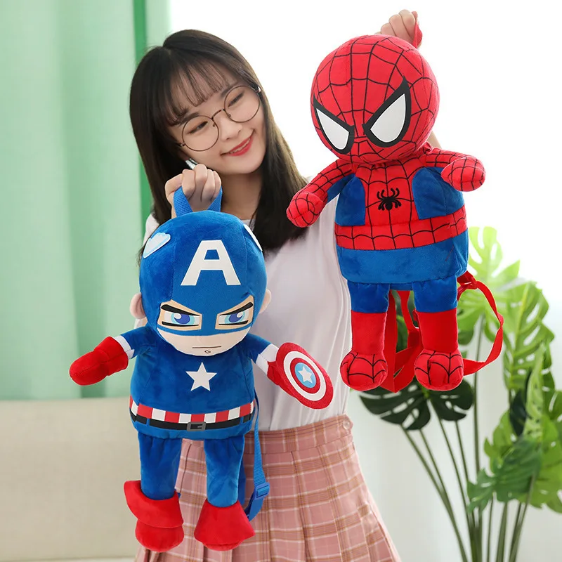 

Disney Cartoon The Avengers Spiderman Iron Man Steve Rogers Plush Toy Doll Backpack Schoolbag Anime Figure Toys For Kids Gifts