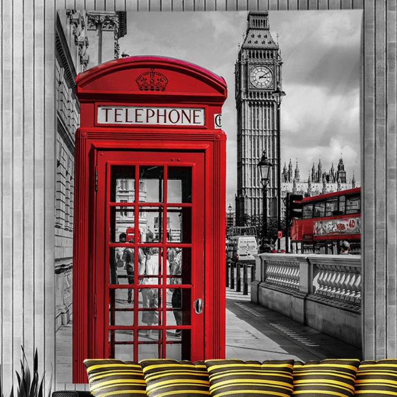 Тканевый гобелен с изображением Эйфелевой башни, Лондонского моста, красной телефонной будки, зонтом и желтой тканью в качестве фона для декорирования стены.