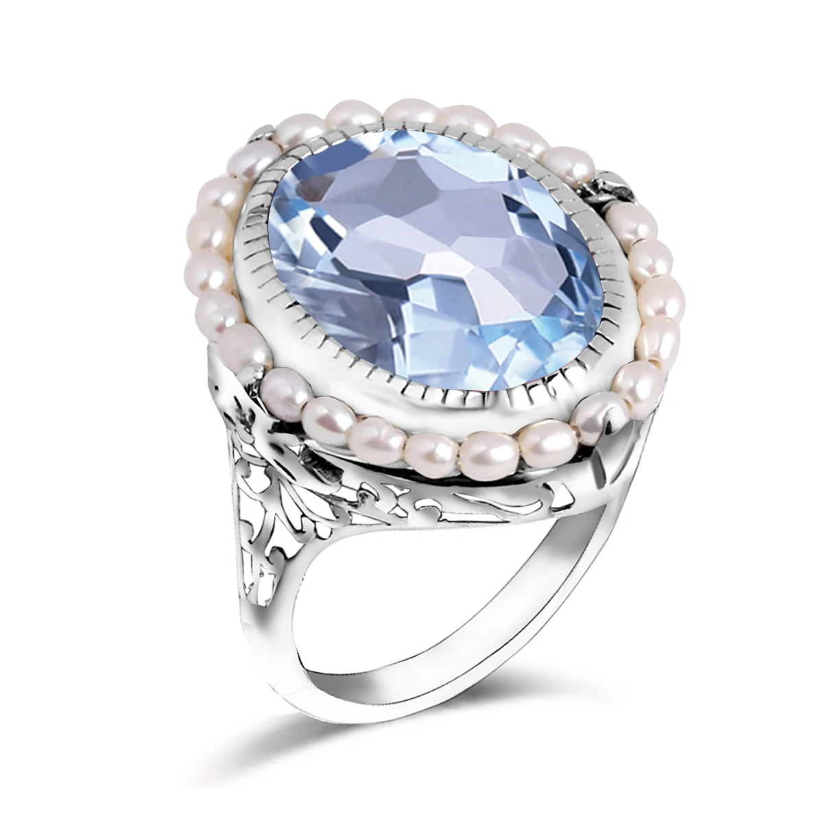

Luxury Aquamarine with Pearl Rings Real 925 Sterling Silver Vintage Ring Women BIirthday Dating Anniversary Gift Fine Jewelry