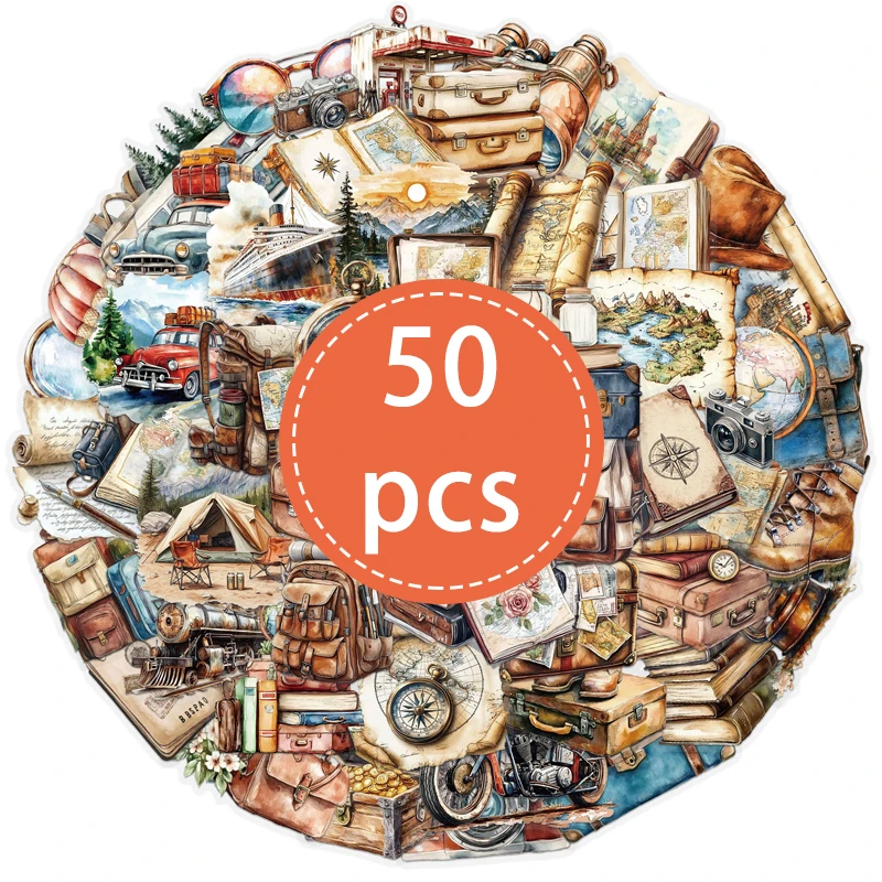 

Набор из 50 винтажных наклеек для путешествий