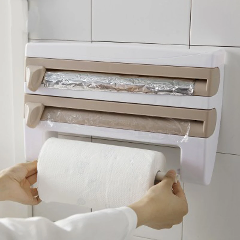 

Paper Towel Holder Sauce Bottle Rack Kitchen Organizer 4 In 1 Cling Film Cutting Holder Storage Rack Organizer
