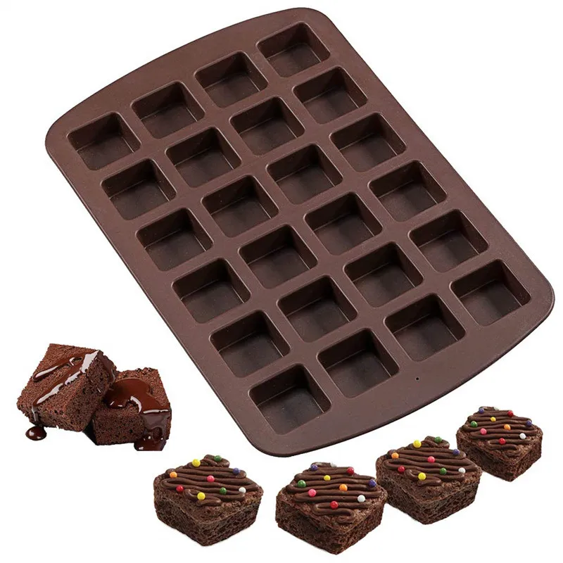 

24 Cavitives Mini Brownie силиконовая форма льда Cube Tray квадратная силиконовая шоколадная форма конфеты трюфели желе