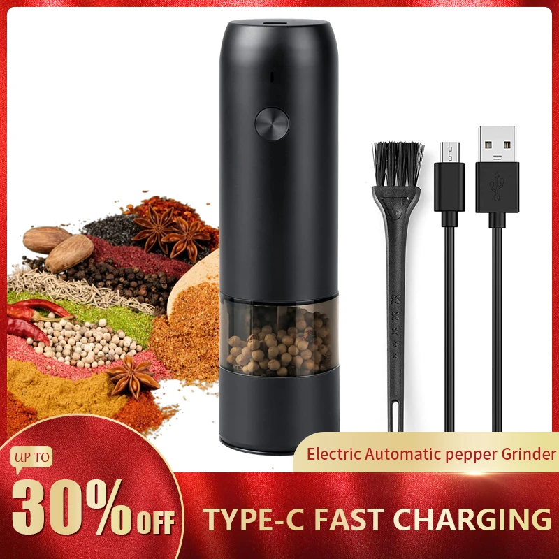 

Electric Automatic pepper Grinder USB Spice Mill Herb Grinder Salt shaker with LED Light Adjustable Mill Kitchen Grinding Gadget