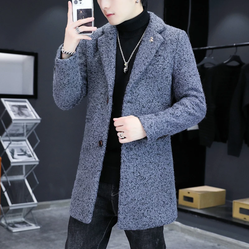 

Men's Thick Wool Blends Trench Long Casual Top Coats Fashion Warm Coat Lapel Collar Overcoat Plus Size 5XL Male Slim Windbreaker