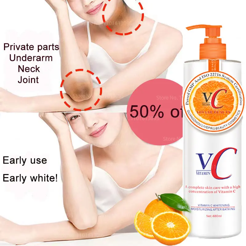 

480ml Vitamin C Anti-Aging Anti-Dark Spots Fade Spots, Vitamin C Repairs Even Skin Tone Whitening Brightening Body Lotion