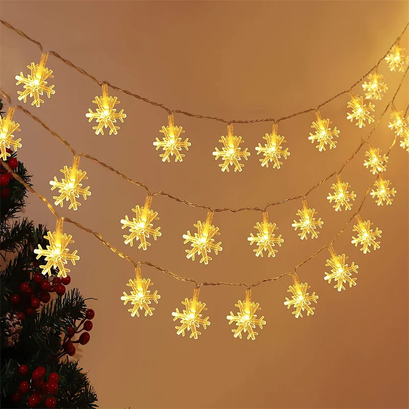 

Battery Powered 3M/6M LED Garland Snowflakes String Fairy Lights Decoracion Christmas Tree Hanging Ornaments Wedding Party Decor