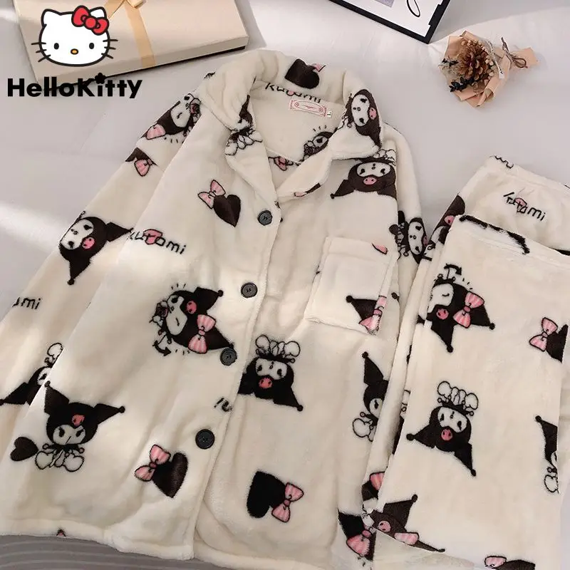 Sanrio Kuromi плюшевая Домашняя одежда Y2k мультяшный мягкий фланелевый кардиган топ