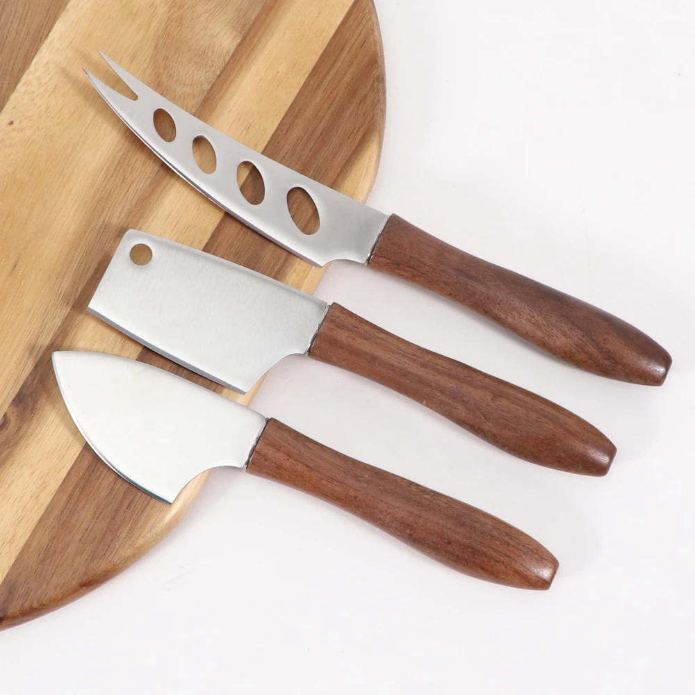 

Jaswehome 3pcs Butter Knives Cheese Knife Stainless Steel Black Walnut Wood Soft Food Tools Cheese Tool Butter Slicer