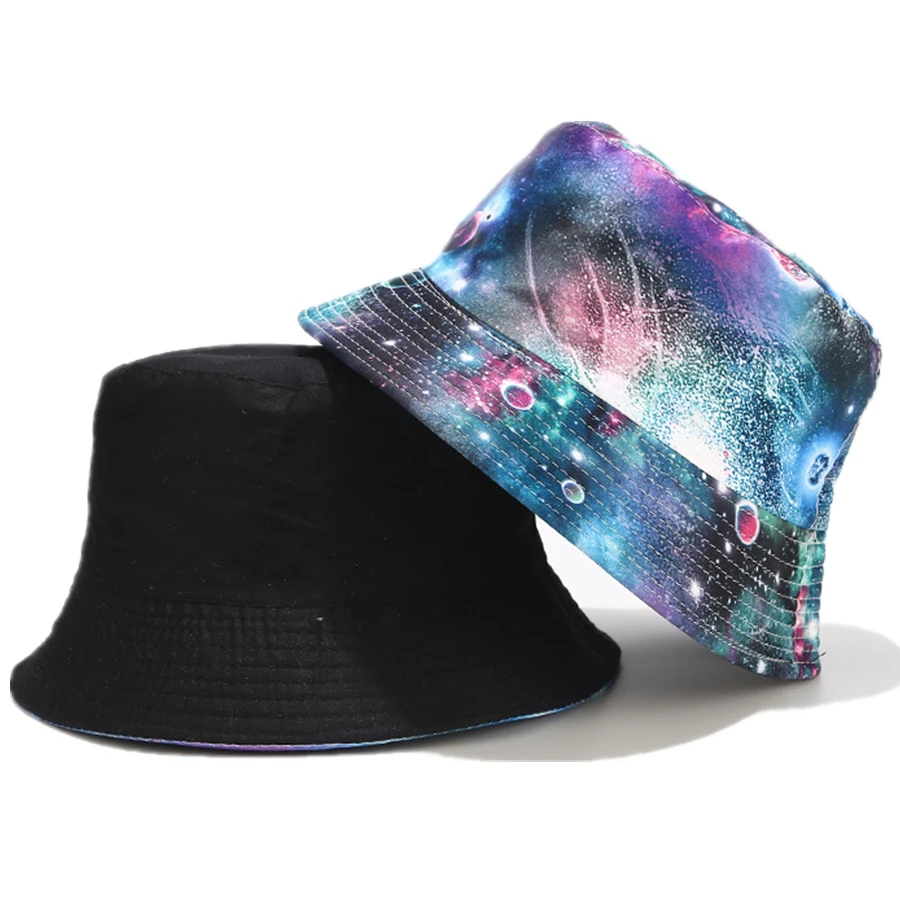 

BADA New Graffiti Galaxy Bucket Hat Women Fashion Sunscreen Panama Female Street Trend Cotton Basin Double-sided Sun Cap