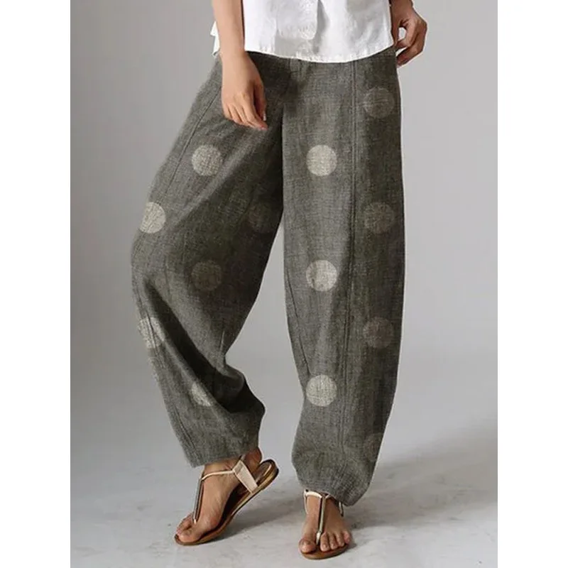 

New Women Summer Trousers Polka Dot Cotton Linen Casual Female Loose Wide-leg Solid Color Pants Oversize Fashion Streetwear