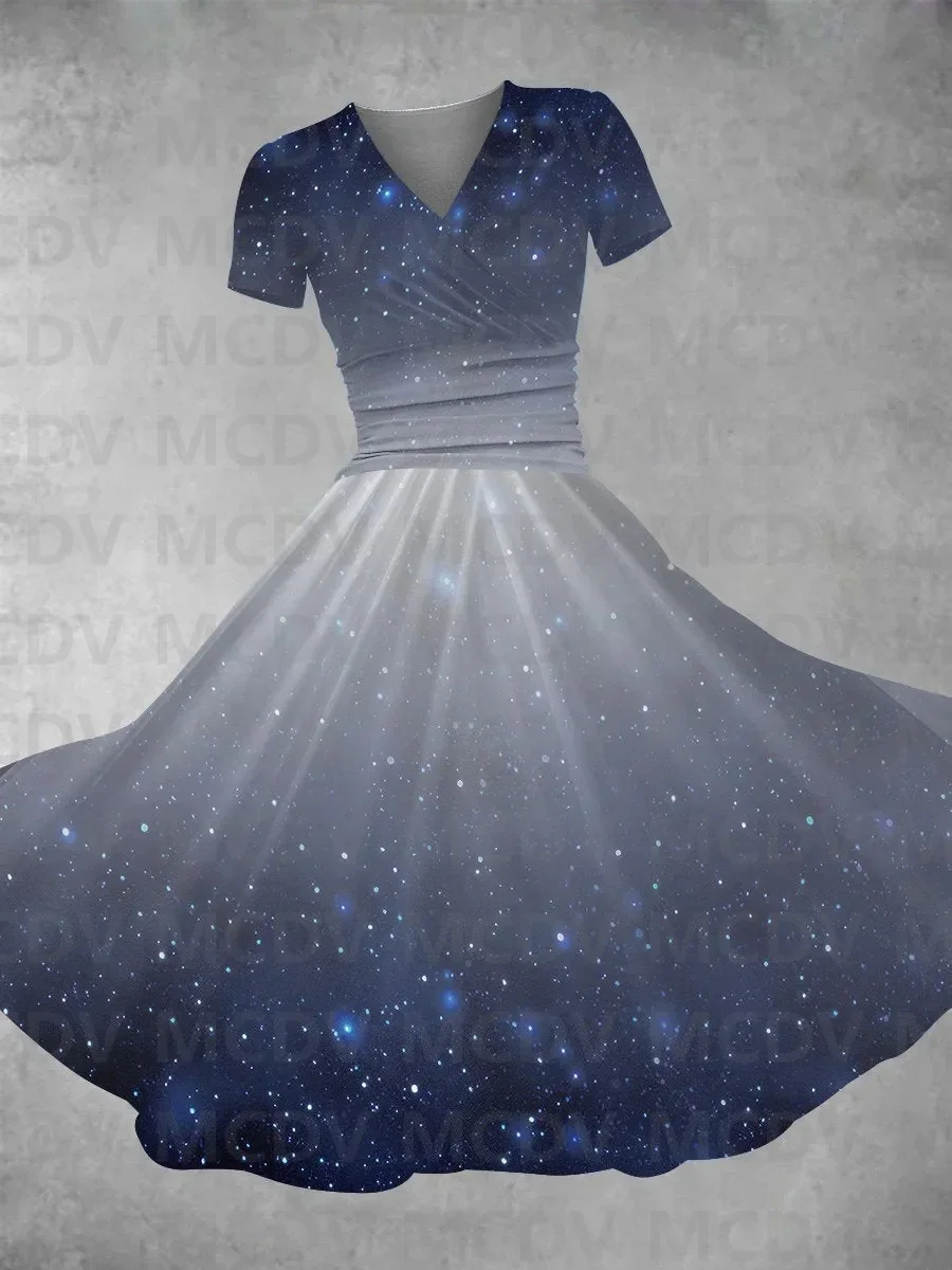 Женское платье-макси с объемным рисунком Привлекательное платье V-образным