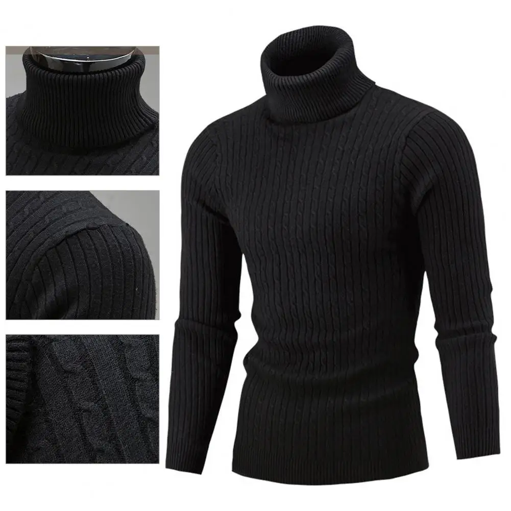 Men's Casual Slim Knitwear Sweaters Solid Color Long Sleeve Knitted Sweater All-matched Turtleneck Twist Men Sweater Pullover