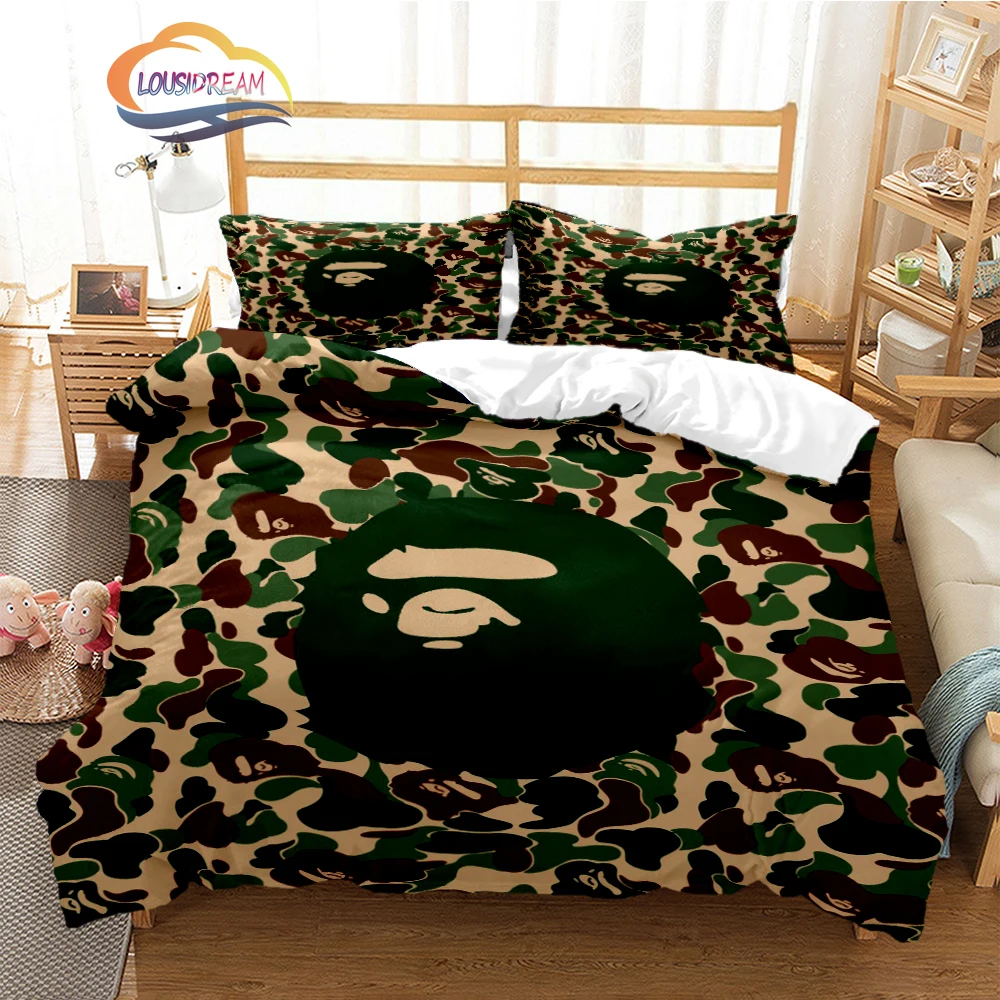 

Модный комплект постельного белья B-Bape, украшение для дома с 3D принтом для мальчиков и девочек, Комплект постельного белья большого размера, пододеяльник, наволочки