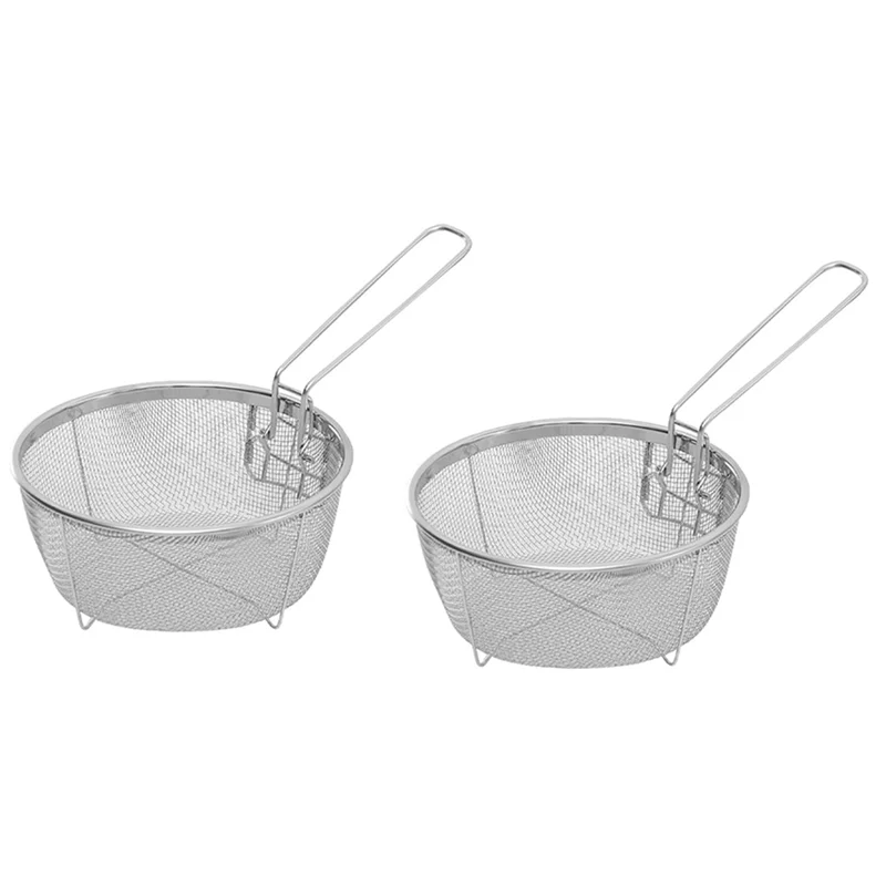 

2Pcs Stainless Steel Fry Baskets Hot Oil Frying Fried Basket with Single Handle Mesh Noodle Dumplings Food Colander