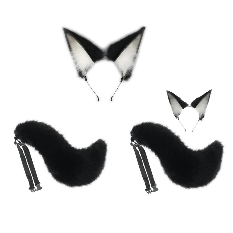 

Ear Haedband Hair Hoop Headband Faux Fur Tail Kits Tail and Ears Set