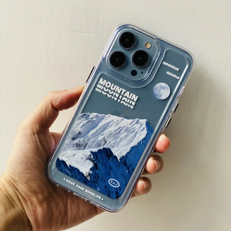 

INS snow mountain scenery clear shockproof case for iphone 11 13 12 pro max Protective cover Iphone 11 x xr xs Capa