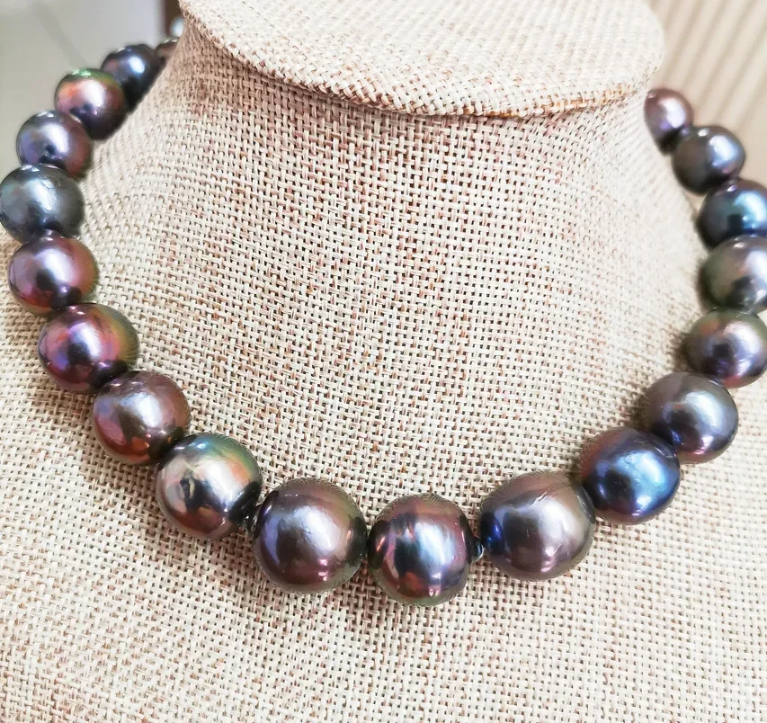 Огромное Жемчужное ожерелье 17 дюймов 14-18 мм тяжелый морской черный павлин