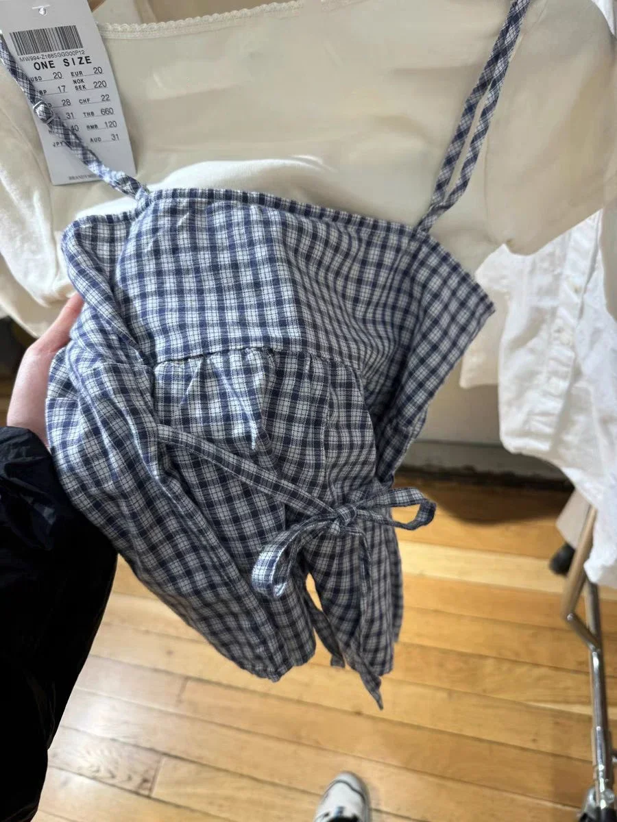 Майка женская клетчатая с V-образным вырезом винтажная Облегающая рубашка на