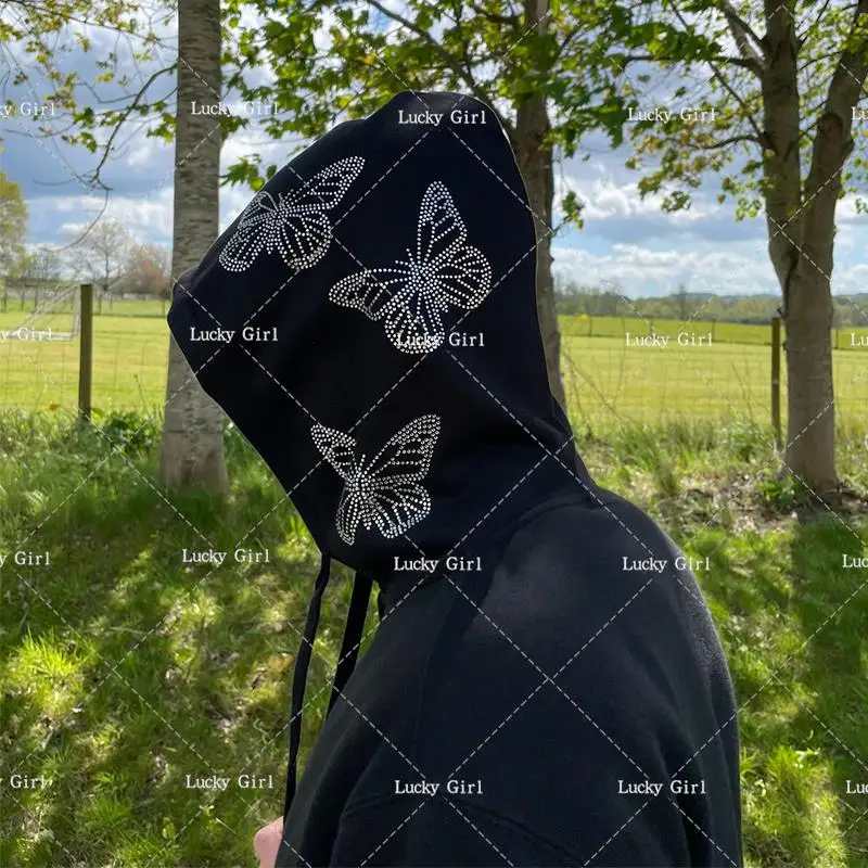 

Hoodie Jacket Y2K Aesthetic Zip Sweatshirt Rhinestone Long Sleeve Cardigan Gothic Retro Harajuku Coat Diamonds Women's Clothing