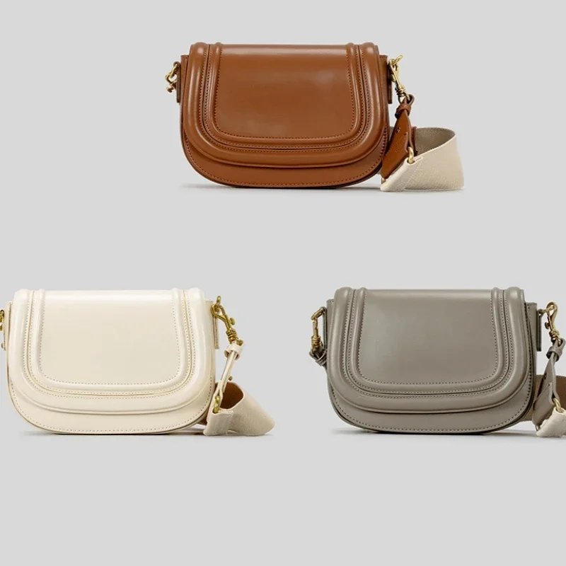 Осенняя новая однотонная женская маленькая сумка-седло через плечо с широким