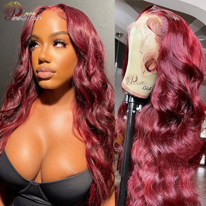 Red Lace Front Human Hair Wigs Body Wave 13X4 Hd Transparent Lace Frontal Wig Peruvian Colored Curly Human Hair Wig Pre Plucked