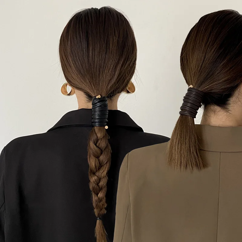 

Ins Fashion Leather Braided Hair Rope Simple Design Back Head Hairpins Ponytail Fixed Hair Clip Women Girls Headdress Wholesale