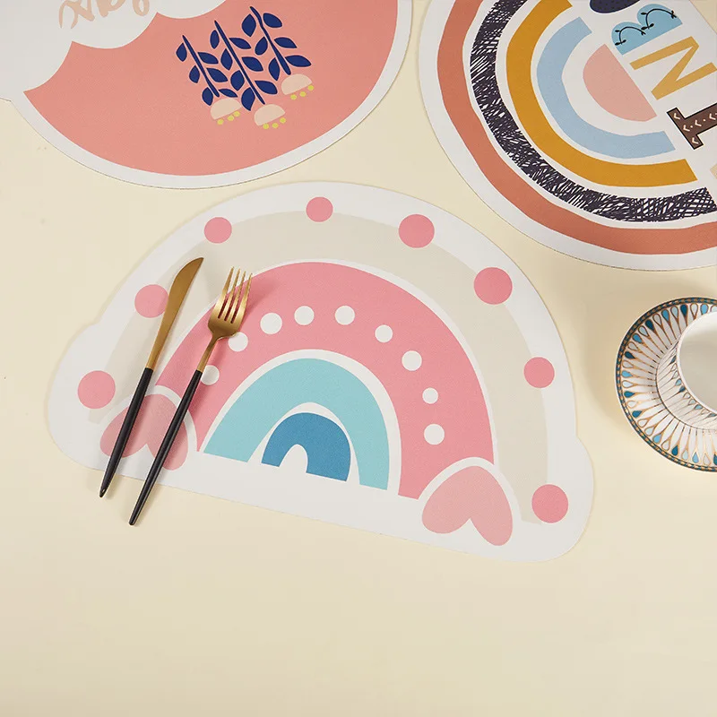 

Rainbow Leather Table Mat Coaster Hot Dishes Pot Holder Child Placemat for Home Kitchen Christmas Decor Heat Resistant Pan Pads