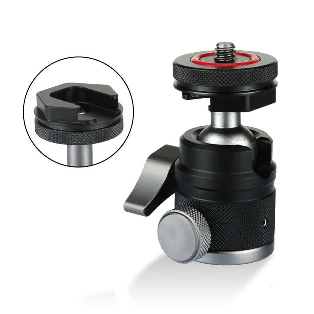

Mini Ball Head with Camera Cold Shoe Mount Ballhead 360° Pan 90° Tilt with 1/4" Screw and Hot Shoe Adapter for DSLR Camera