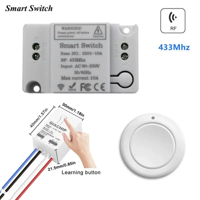 

1pc RF 433Mhz AC90-250V Receiver Smart Home Wifi Wireless Remote Control Switch Relay Smart Life Mini Wall Panel Switch Module
