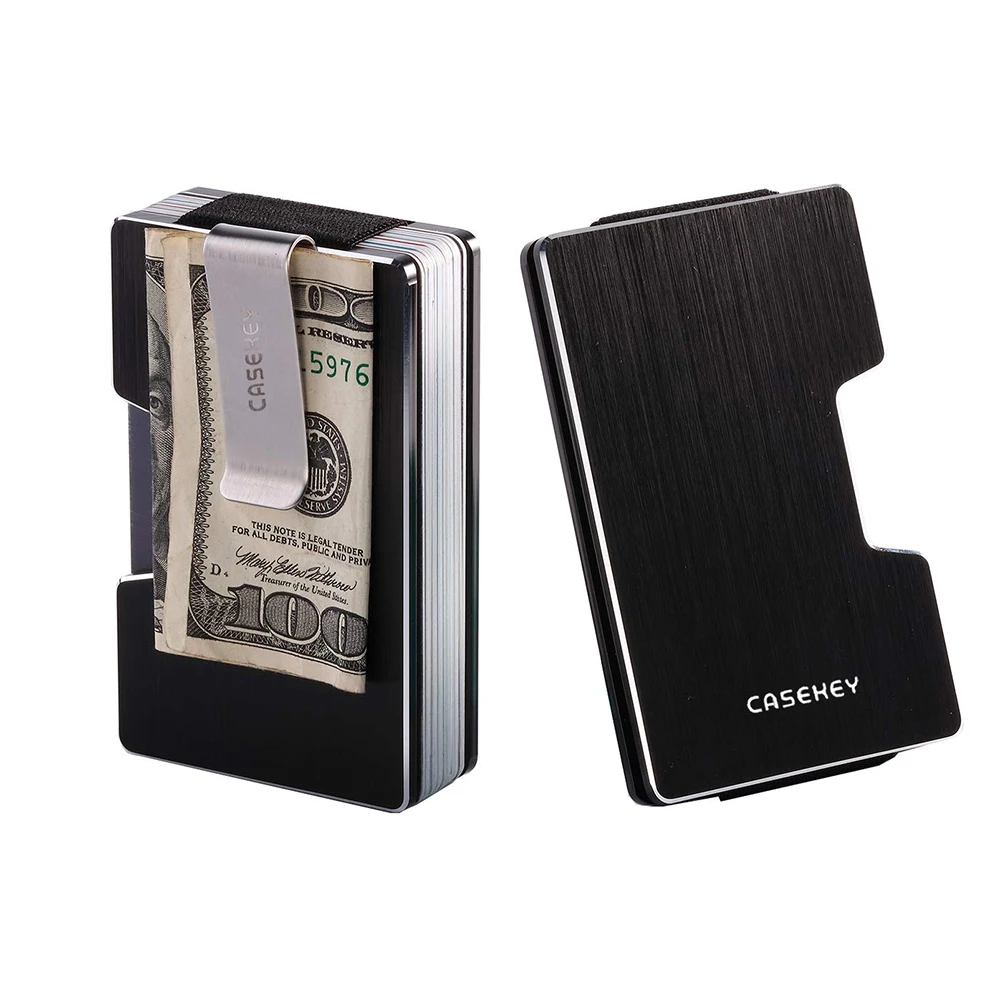 CASEKEY Brushed Aluminum Credit Card Holder Men Wallet Card Case Rfid Blocking Slim Metal Cardholder Laser Logo Money Clip