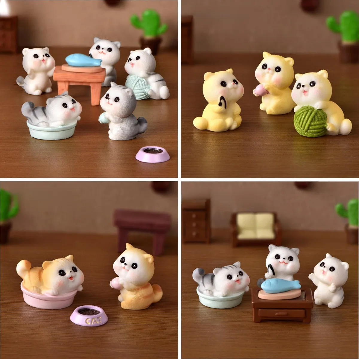 

9Pcs Figurines Miniatures Naughty Kitten Micro-landscape Gardening Diy Thread Ball Kitten Resin Ornaments Decoration Crafts
