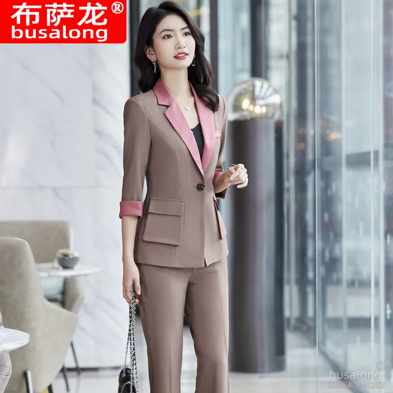 

Business Suit Bootcut Trousers Suit 2023 Spring/Summer New Color-Blocking Three-Quarter Sleeve Casual Younger Fashion Western St