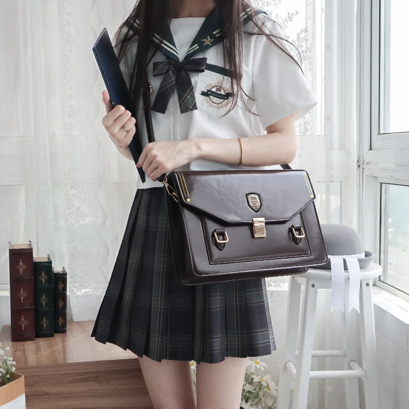 

Fashion JK Messenger Bags for Women 2023 New School Style Backpacks Teenage Girls Japanese Uniform PU Shoulder Bags Harajuku