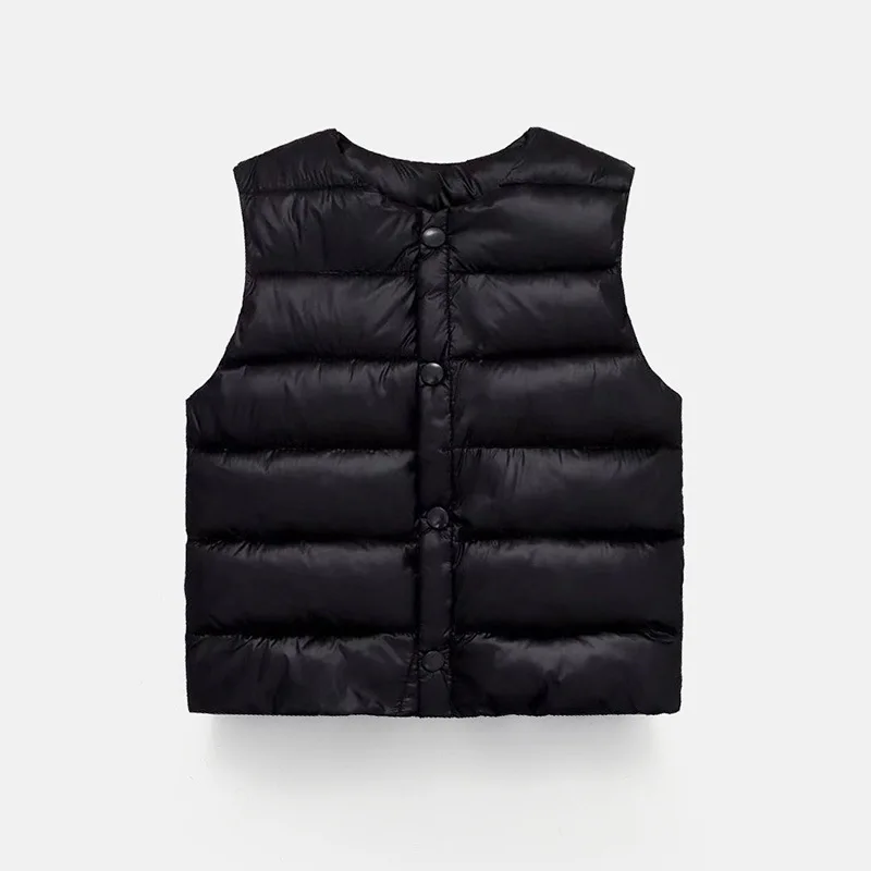 

2023 New Autumn and Winter New Children's Clothing Down Cotton Vest Baby Cut Shoulder Inner Timid Small Vest Solid Color