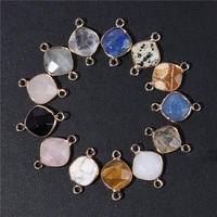 14mm natural stone connector pendant agat quartzs rhombus shape faceted charms for jewelry making necklace bracelet accessories