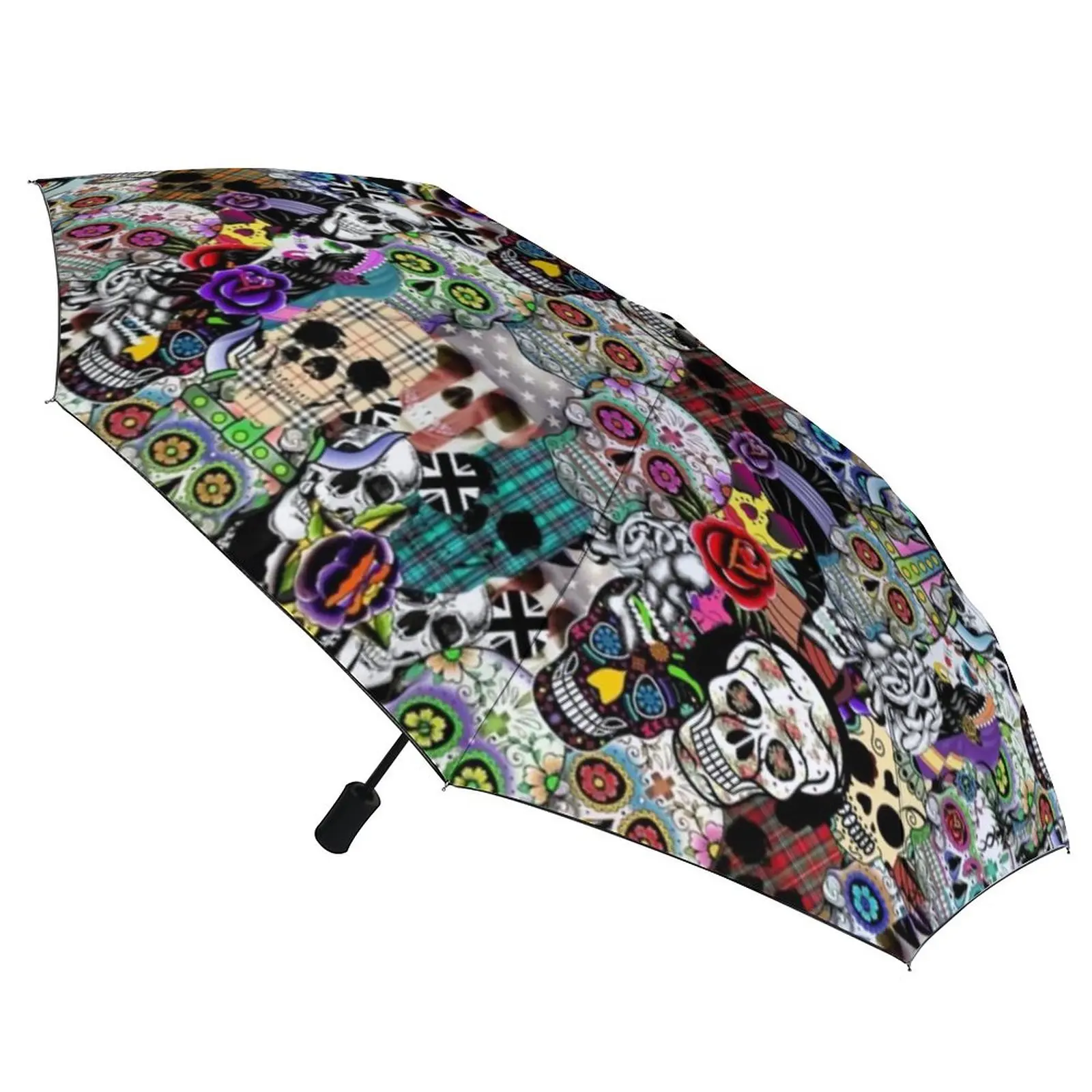 

Зонт Автоматический с 8 ребрами костяного скелета, крутой легкий зонтик для Хэллоуина с защитой от УФ-лучей, черное пальто, зонтики для мужчин и женщин